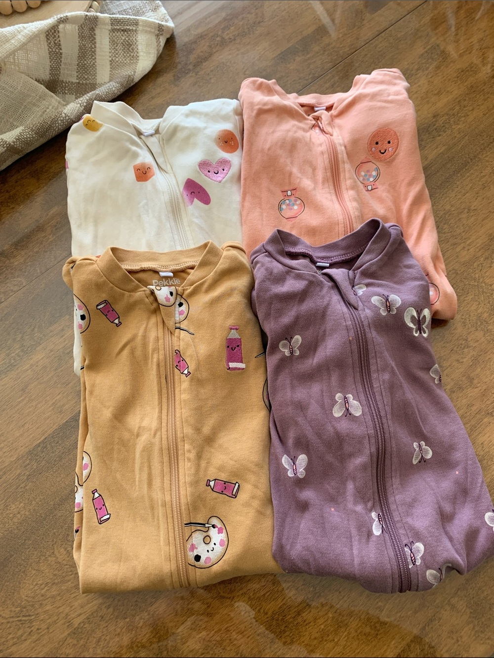 Pekkle Assorted Girls' Pyjamas White, Peach, Mustard, Purple Prints
